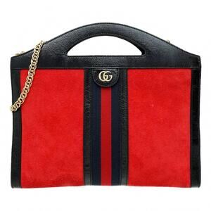 NEW GUCCI women's ophidia bicolor leather slip handle tote bag in red suede blac